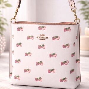 Coach Pink Strawberry-Print Shoulder Bag with Gold Hardware